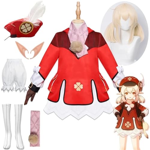 JYMTYCWG 6 Stück Anime Genshin Impact Klee Halloween Karneval Cosplay Kostüm Lolita, Gothic Kleid Kostüme Niedliches Rock Outfit für Halloween, Bühnenspiel, Party von JYMTYCWG