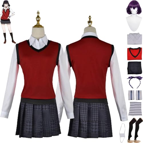 JYMTYCWG 8 Piece Cosplay Costume Accessories, Jabami Yumeko Cosplay Kakegurui Anime Costume Suit Ikishima Midari Jk Uniform Pleated Skirt Yomozuki Runa Jacket Uniform for Halloween Wig For Fans von JYMTYCWG