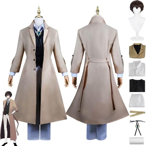 JYMTYCWG Anime Bungo Stray Dogs Charakter Dazai Osamu Cosplay Komplettes Kostüm Set Ouifit Mantel Anzüge für Frauen Männer Cosplay Zubehör von JYMTYCWG