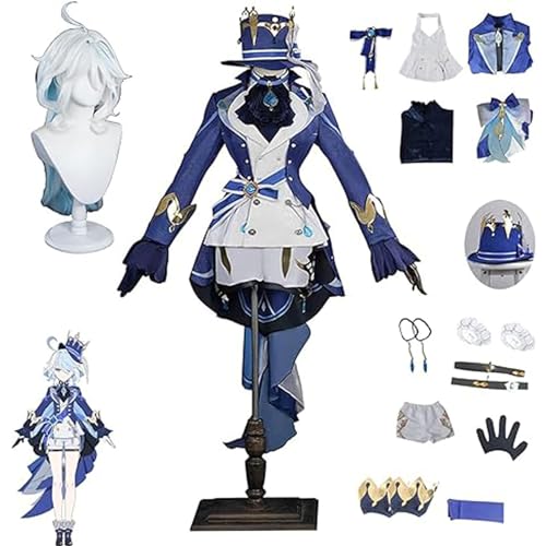 JYMTYCWG Genshin Impact Focalors Kostüm, Cosplay-Outfit, Spielcharaktere, Layla-Uniform, blaues Set, kompletter Halloween-Party-Verkleidungsanzug mit Perückenhut für Frauen und Mädchen für Unisex von JYMTYCWG