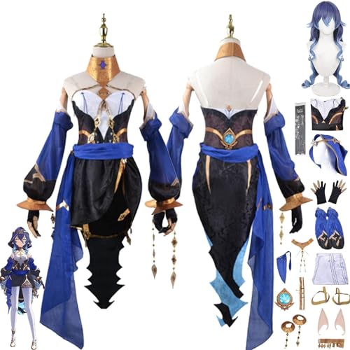 JYMTYCWG Genshin Impact Layla Cosplay Costume Outfit Characters Raiden Shogun Uniform Complete Set Halloween Carnival Party Dress Up Suit with Hat Wig for Anime Fans von JYMTYCWG