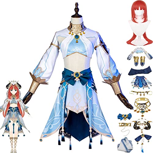 JYMTYCWG Genshin Impact Nilou Cosplay Kostüm Spielcharakter Uniform Kleid Komplettset Halloween Karneval Partykleid Kostüm mit Perücke Kopfschmuck für Frauen Mädchen von JYMTYCWG