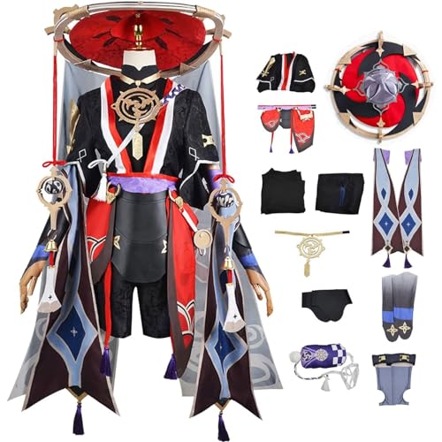 JYMTYCWG Genshin Impact Scaramouche Cosplay Costume Complete Set with Hats Genshin Balladeer Cosplay Kimono Halloween Carnival Party Stage Performance Costume for Anime Fans von JYMTYCWG