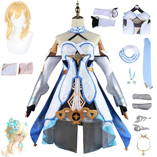 JYMTYCWG Genshin Impact Traveler Lumine Cosplay Kostüm Halloween Party Kostüm für Frauen Mädchen Anime Kostüm mit Perücke Mädchen Kleid für Frau von JYMTYCWG