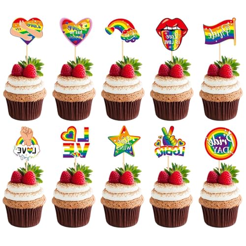 JYTDBCS Gay Pride Cupcake-Topper für Stolz-Dekorationen, Regenbogen-Partyzubehör, Kuchendekoration für Bar, Cocktail, Obst, Lebensmittel, Regenbogenfarben, 40 Stück von JYTDBCS