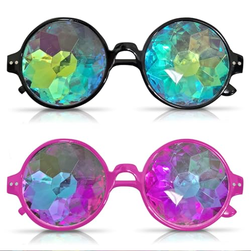 JYTDBCS Kaleidoskop-Brille, Rave-Brille für Festivals, Beugungsbrille, Rave-Brille mit Beugungslinse, polygonales Prisma, Regenbogenfarben, Cosplay-Brille, 2 Stück von JYTDBCS