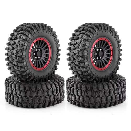 JYYTERD Kompatibel Mit Axial Für SCX10 Für Wraith RR10 Für Capra 1/8 1/10 RC Crawler Car 135 Mm 2,6 Zoll Metall-Beadlock-Radfelge Gummireifen-Set RC Auto Reifen(Red) von JYYTERD