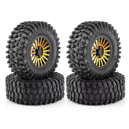 JYYTERD Kompatibel Mit Axial Für SCX10 Für Wraith RR10 Für Capra 1/8 1/10 RC Crawler Car 135 Mm 2,6 Zoll Metall-Beadlock-Radfelge Gummireifen-Set RC Auto Reifen(Yellow tire hub) von JYYTERD