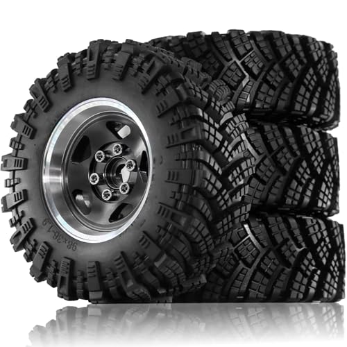 JYYTERD Kompatibel Mit TRX4 D90 D110 Für Axial Für SCX10 Für MST 1/10 RC Crawler Auto 98 Mm 1,9 Zoll Metall Beadlock Felge Gummireifen Set RC Auto Reifen(Black) von JYYTERD