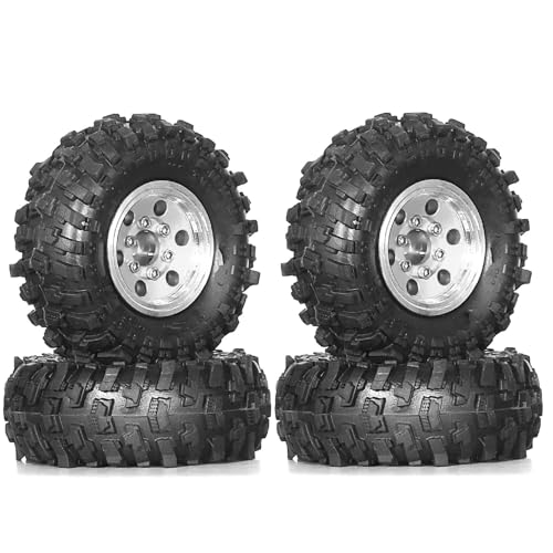 JYYTERD Kompatibel Mit TRX4M Für SCX24 AX24 Für FCX24 1/18 1/24 RC Crawler Autoteile Zubehör 4 Stück 51 Mm 1,0 Zoll Metall-Beadlock-Rad-Reifen-Set RC Auto Reifen(Silver) von JYYTERD