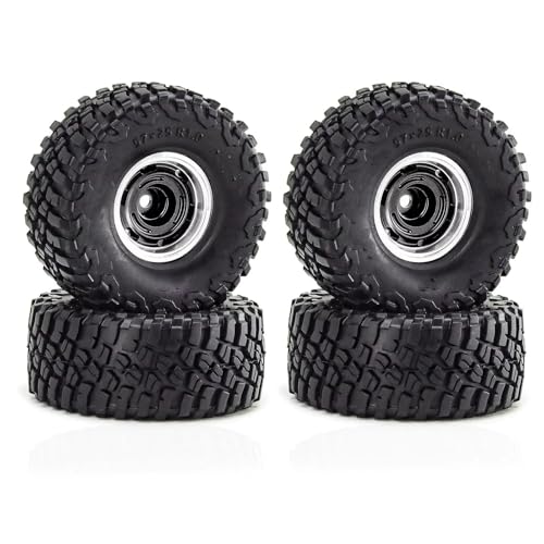 JYYTERD Kompatibel Mit TRX4M Für SCX24 AX24 Für FCX24 1/18 1/24 RC Crawler Car Upgrade Teile Zubehör 57mm 1,0" Metall Beadlock Rad Reifen Set RC Auto Reifen(Gray) von JYYTERD