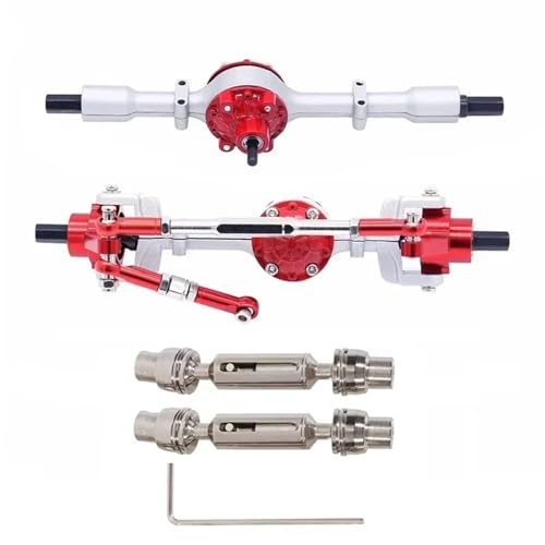 JYYTERD RC Auto Upgrade-Teile Kompatibel Mit WPL C14 C24 C34 C44 C54 B14 B24 Metall Vorderachse Und Antriebswelle Set 1/16 RC Auto Upgrade Teile Zubehör(Silver red) von JYYTERD