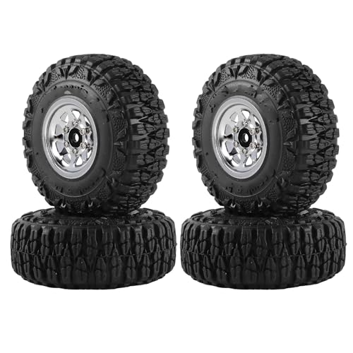 JYYTERD RC Teile Für Axial Für SCX24 AX24 Für Enduro24 Für TRX4M Für FMS FCX24 1/18 1/24 RC Crawler Auto-Tuning-Teile, Metall, 1,0 Zoll Beadlock Deep Dish Rad-Reifen-Set(Silver) von JYYTERD