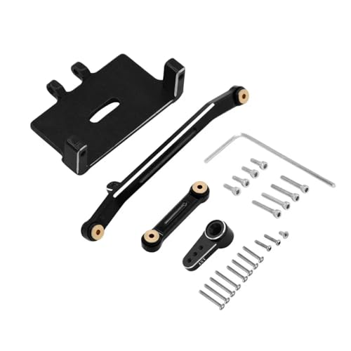 JYYTERD RC Teile Für Axial Für SCX24 RC Track Auto Upgrade Teile RC Auto Metall Lenkgestänge Und Servo Halterung Passt Emax ES08MA II Und Servo(Black,1set) von JYYTERD