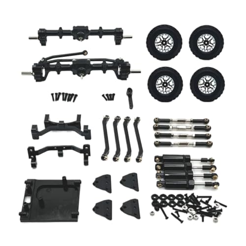 JYYTERD RC Teile Für MN99S 1/12 RC Auto Upgrade Teile Metall Vordere Und Hintere Portal Achse Für Chassis Link Stange Zugstange Montieren Stoßdämpfer Reifen Set(Black) von JYYTERD