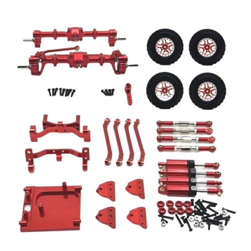 JYYTERD RC Teile Für MN99S 1/12 RC Auto Upgrade Teile Metall Vordere Und Hintere Portal Achse Für Chassis Link Stange Zugstange Montieren Stoßdämpfer Reifen Set(Red) von JYYTERD