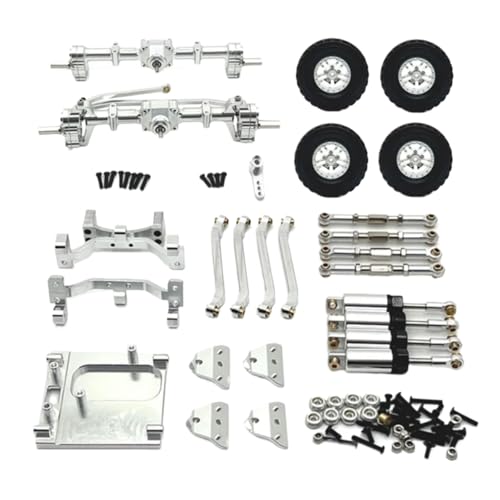 JYYTERD RC Teile Für MN99S 1/12 RC Auto Upgrade Teile Metall Vordere Und Hintere Portal Achse Für Chassis Link Stange Zugstange Montieren Stoßdämpfer Reifen Set(Silver) von JYYTERD