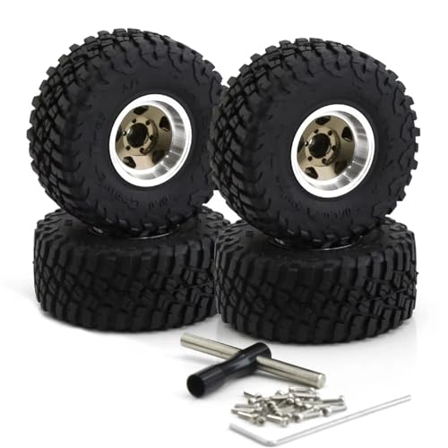 JYYTERD RC Teile Kompatibel Mit Axial Für SCX24 Für AX24 Für TRX4M Für FCX24 1/18 1/24 RC Teile 4 Stücke 57mm Metall 1,0 "Beadlock Felge Gummi Reifen Set(Yellow) von JYYTERD