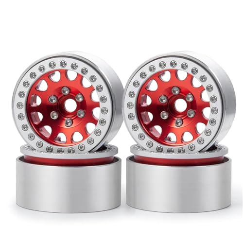 JYYTERD RC Teile Kompatibel Mit Axial Für Scx10 Für TRX4 Für HSP Für Redcat D90 1/10 RC Crawler Car Upgrade Teile Aluminium 1.9 Beadlock Wheel Rim Hub(Red Silver,4pcs) von JYYTERD