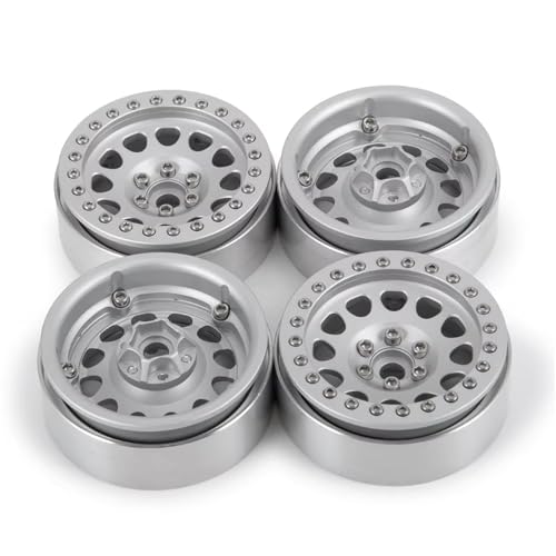 JYYTERD RC Teile Kompatibel Mit Axial Für Scx10 Für TRX4 Für HSP Für Redcat D90 1/10 RC Crawler Car Upgrade Teile Aluminium 1.9 Beadlock Wheel Rim Hub(Silver,4pcs) von JYYTERD