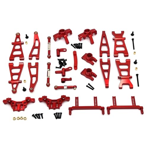 JYYTERD RC Teile Kompatibel Mit KYAMRC G161 G162 G169 1/16 RC Auto Teile Zubehör Metall Lenkung Cup Suspension Arm Shock Tower Link Body Post Kit(Red) von JYYTERD