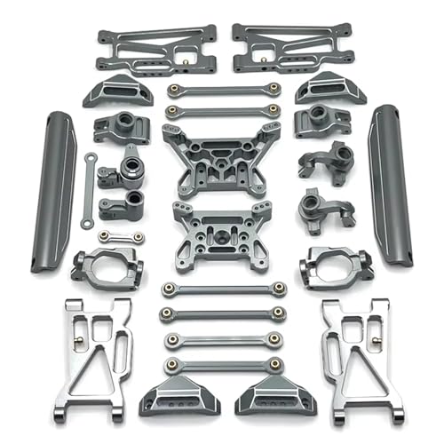 JYYTERD RC Teile Kompatibel Mit MJX 10208 1/10 RC Autoteile Zubehör Metall Vorne Hinten Für Schwingarm Lenkbecher Nabenträger Link Rod Shock Tower Set(Gray) von JYYTERD