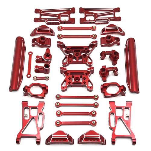 JYYTERD RC Teile Kompatibel Mit MJX 10208 1/10 RC Autoteile Zubehör Metall Vorne Hinten Für Schwingarm Lenkbecher Nabenträger Link Rod Shock Tower Set(Red) von JYYTERD