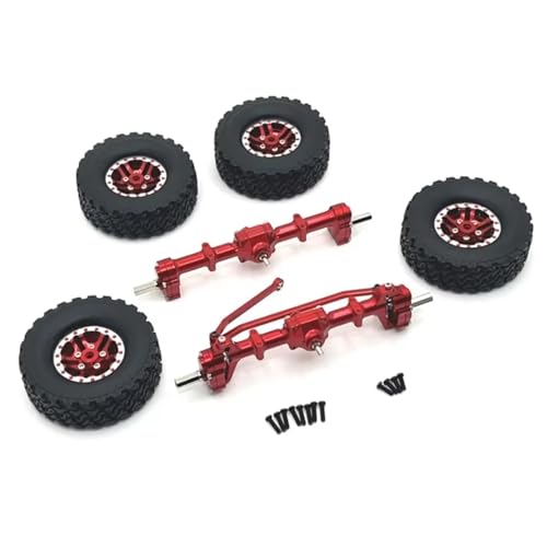 JYYTERD RC Teile Kompatibel Mit MN78 Für MN82 Für MN99S Für MN98 1/12 RC Autoteile Zubehör Metall Vorder- Und Hinterportalachse Beadlock-Rad-Reifen-Set(Red) von JYYTERD