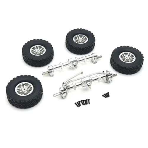 JYYTERD RC Teile Kompatibel Mit MN78 Für MN82 Für MN99S Für MN98 1/12 RC Autoteile Zubehör Metall Vorder- Und Hinterportalachse Beadlock-Rad-Reifen-Set(Silver) von JYYTERD