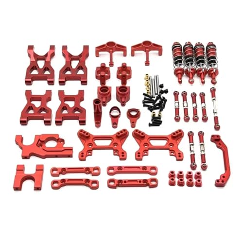 JYYTERD RC Teile Kompatibel Mit WLtoys 104072 1/10 RC Autoteile Metall-Upgrade Für Schwingarm-Zugstange Lenkbecher-Stoßdämpfer 13-teiliges Kit(Red) von JYYTERD