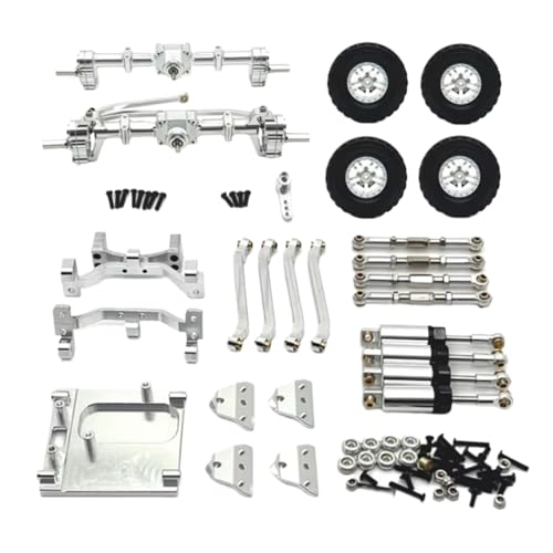 JYYTERD RC Upgrade Zubehör Für MN82 1/12 Metall Vordere Und Hintere Portal Achse Für Chassis Link Stange Zugstange Montieren Stoßdämpfer Reifen Seite Pedal RC Auto Upgrade Teile(Silver) von JYYTERD