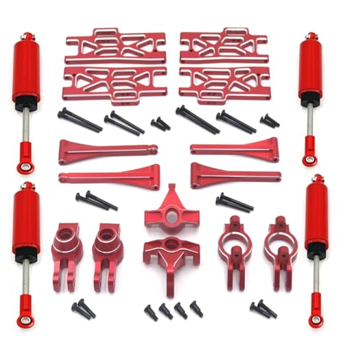 JYYTERD RC Upgrade Zubehör Für Wltoys Für 1/10 104016 104018 104009 1/12 12402-A 12404 12409 Metall Upgrade Teile Kit Lenkung Montage Link Stange Stoßdämpfer Set RC Auto(Red) von JYYTERD