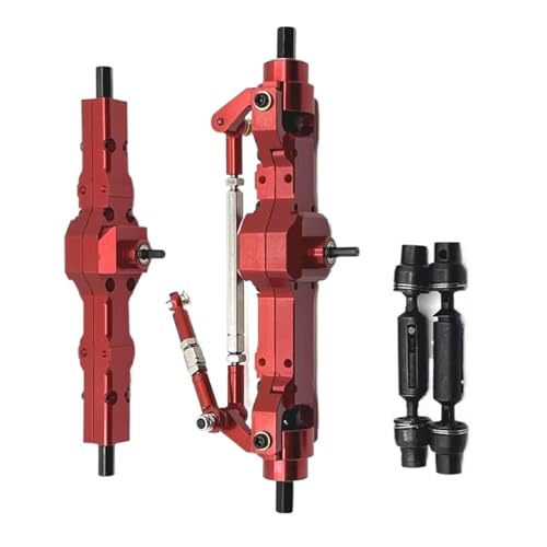 JYYTERD RC Vorder Hinter Achse Kompatibel Mit WPL C74 C14 C24 C34 C54 B14 B24 1/10 1/16 RC-Auto, Metall-Vorder-/Hinterachse Und Antriebswelle, Servoarm-Set, Upgrade-Zubehör(Red) von JYYTERD