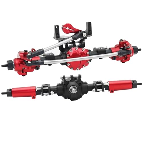 JYYTERD Rc Car Zubehör Kompatibel Mit Axial AR44 90047 90046 AX90060 SCX10 II SCX10 II 1/10 RC Crawler Upgrade Aluminiumlegierung CNC Vorder-/Hinterachse Set 30T/8T(Red,Front and Rear) von JYYTERD