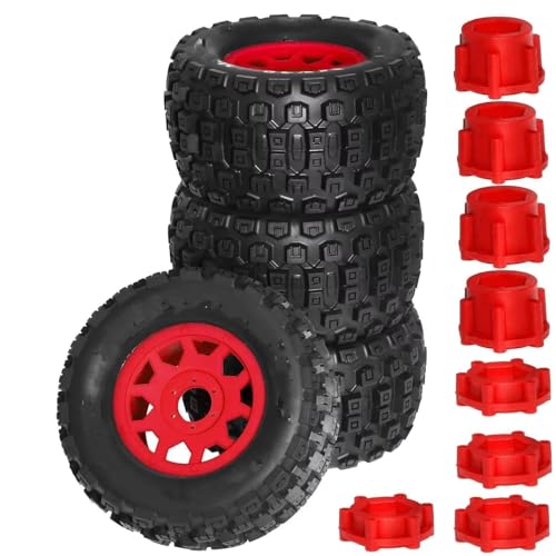 Kompatibel Mit Sledge Für ARRMA Für KRATON Für Outcast Für Tamiya 1/7 1/8 RC Auto Für Monster Stunt Truck 175 Mm Reifen 17 Mm Radsechskant 4 Stück RC Auto Reifen(Red) von JYYTERD