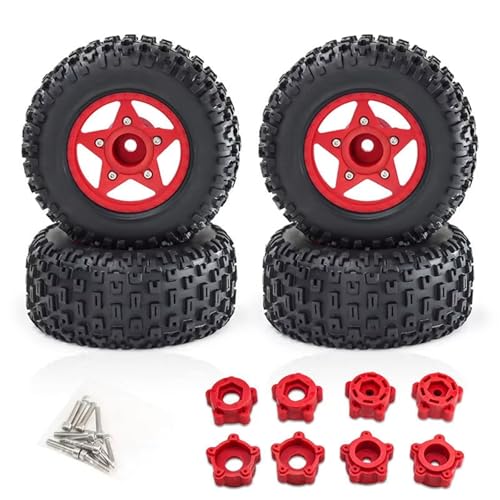 Kompatibel Mit TRAXXAS Für ARRMA Für SENTON Für Vkar 1/8 1/10 RC Car Short Course Truck 4 Stück 109 Mm Reifen Mit 12 Mm 14 Mm 17 Mm Radsechskant RC Auto Reifen(Red) von JYYTERD