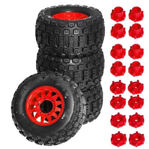 Kompatibel Mit TRAXXAS Für MAXX Für ARRMA Für Granite Für KRATON Für Outcast 1/10 RC 128 Mm Für Monster Stunt Truck Reifen Und Sechskant RC Auto Reifen(Red,B) von JYYTERD