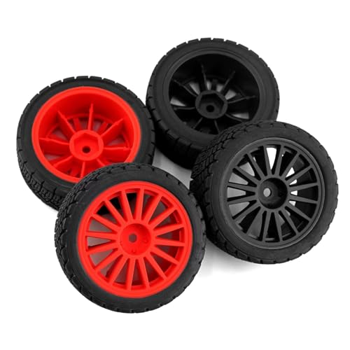 Kompatibel Mit Tamiya XV01 XV02 Für TT01 Für TT02 Für PTG-2 Für WRC 1/10 RC Für Rallye Für Rennwagenteile 67 Mm Gummireifen RC Auto Reifen(Red and Black) von JYYTERD