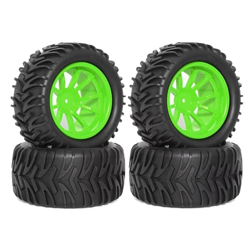 Kompatibel Mit Traxxas Für Arrma Für Redcat Für HSP Für HPI 1/10 RC Für Monster Truck Für Buggy 128 Mm Reifen-Rad-Schaumstoffeinsätze 12 Mm Sechskant RC Auto Reifen(Green) von JYYTERD