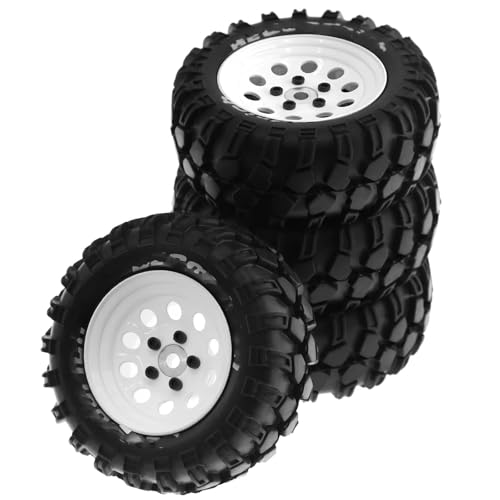 Kompatibel Mit Traxxas Für TRX4 D90 D110 Für Axial Für SCX10 1/10 RC Crawler Auto 93 Mm Metall 1,9 Zoll Beadlock Felge Gummireifen Set 4 Stück RC Auto Reifen(W142 White) von JYYTERD