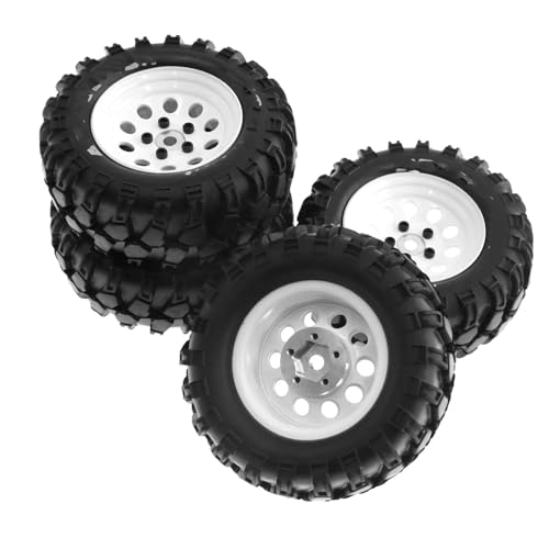 Kompatibel Mit Traxxas Für TRX4 D90 D110 Für Axial Für SCX10 1/10 RC Crawler Auto 93 Mm Metall 1,9 Zoll Beadlock Felge Gummireifen Set 4 Stück RC Auto Reifen(White) von JYYTERD