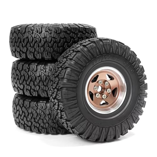 Kompatibel Mit Traxxas Für TRX4 D90 D110 Für Axial Für SCX10 1/10 RC Crawler Car 4 Stück 115 Mm 1,9 Zoll Metall-Beadlock-Radfelgen-Gummireifen-Set RC Auto Reifen(Brown) von JYYTERD