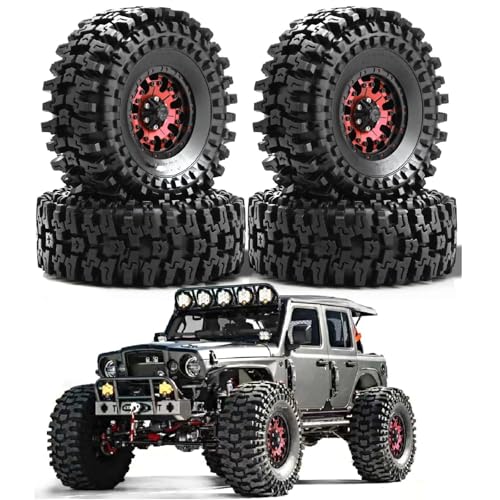 Kompatibel Mit Traxxas Für TRX4 D90 Für Axial Für SCX10 II III 1/10 RC Crawler Auto 120 Mm Metall 1,9 Zoll Beadlock Felge Gummireifen-Set RC Auto Reifen(Red) von JYYTERD