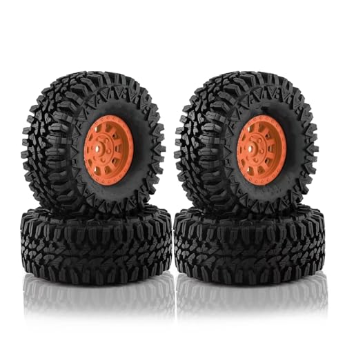 Kompatibel Mit Traxxas Für TRX4 Für Axial Für SCX10 II III Für Redcat Für MST 1/10 RC Crawler Car 110 Mm 1,9 Zoll Beadlock Felgen-Reifen-Set RC Auto Reifen(Orange) von JYYTERD