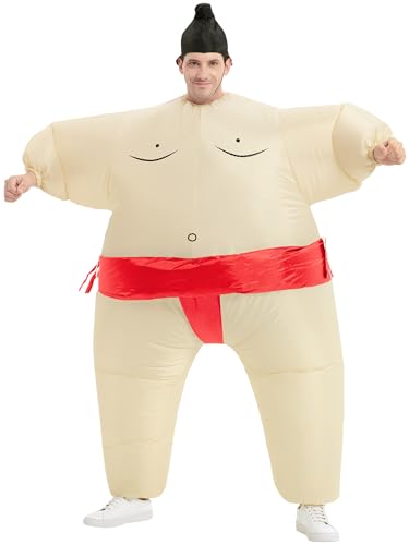 JYZCOS Sumo Wrestler Aufblasbarer Anzug für Erwachsene Wrestling Blow Up Fancy Dress Halloween Kostüm (Rot für Erwachsene) von JYZCOS