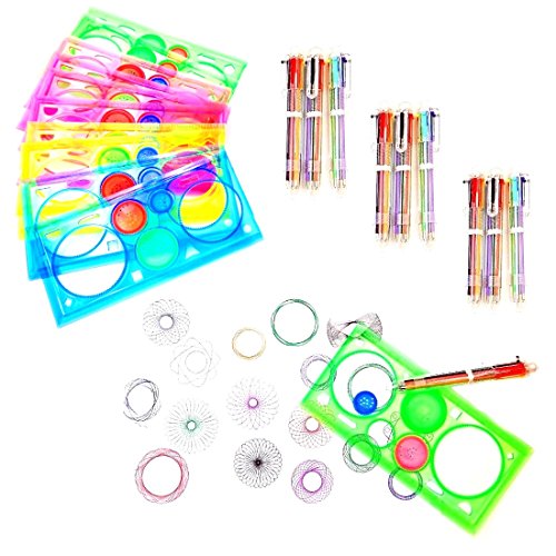 JZK 20x Spirograph Lineal Drawing Set, 10x Geometrisches Lineal + 10x Mehrfarbiger Kugelschreiber für Kindergeburtstag Party Geschenk Mitgebsel von JZK