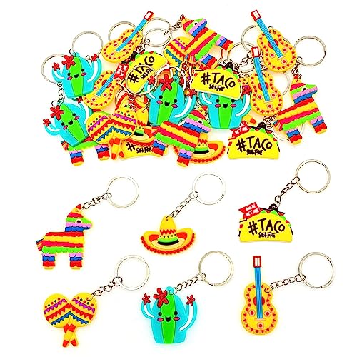 JZK 30x Mottoparty Mexikanische Fiesta Partyzubehör Dekorationen, Sombrero Hut Taco Kaktus Gitarre Maraca Esel Schlüsselanhänger, Cinco de Mayo Partygeschenke, mexikanische deko geschenke Andenken von JZK