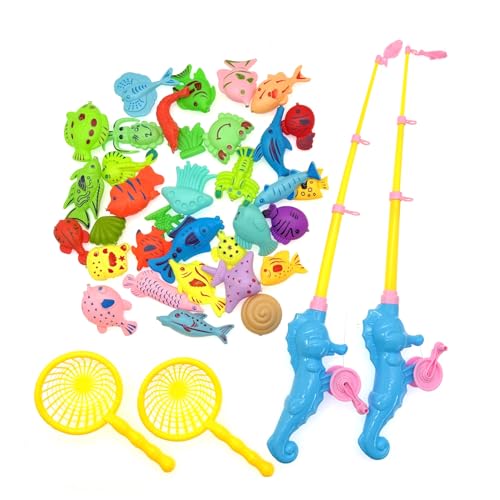 JZK 38 x Magnetisches Angelspielzeug, Badespielzeug, Wasserspielzeug, Kunststoff, schwimmender Fisch, Magnet-Angelspiel, pädagogisches Badespielzeug, Spielset für Kinder, Babybadespiel und Dusche von JZK