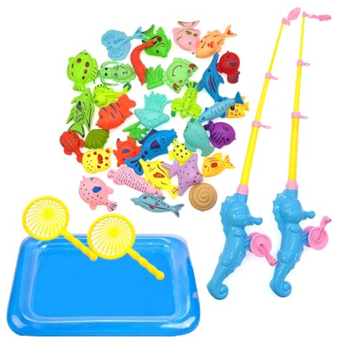 JZK 39 x Magnetisches Angelspielzeug, Badespielzeug, Wasserspielzeug, Kunststoff, schwimmender Fisch, Magnet-Angelspiel, pädagogisches Badespielzeug, Spielset für Kinder, Babybadespiel und Dusche von JZK