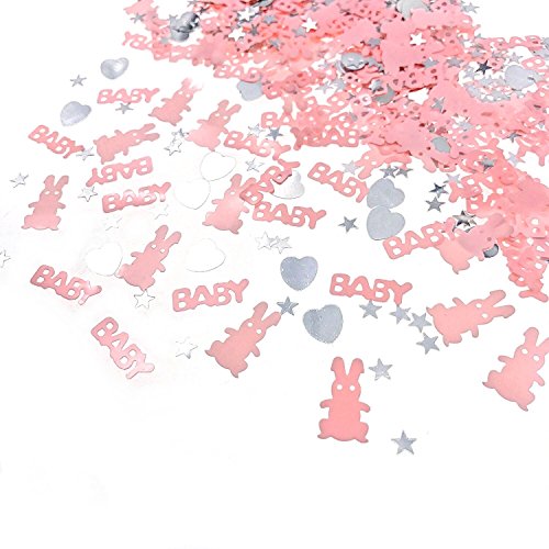 JZK 4 Packungen rosa Streudeko Konfetti Tischdeko Confetti Mitgebsel Geschenk für Mädchen Geburtstag Taufe Babyparty Kinder Party, BABY + Kaninchen + Herz + Stern von JZK